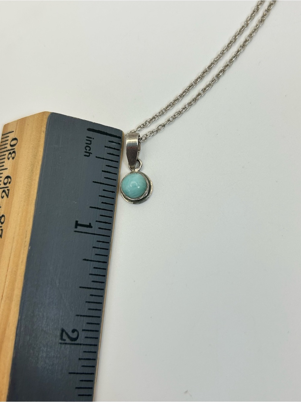 Sterling Silver Larimar Pendant Necklace 18" Stamped 925 Soft Aqua Blue Stone - Picture 13 of 13